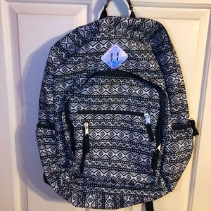 A black and white book bag.